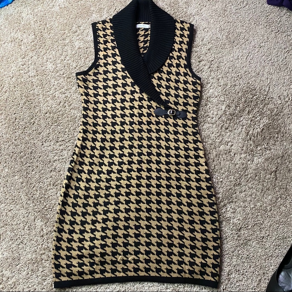 Calvin Klein Houndstooth Sweater Dress M